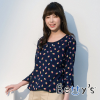 betty’s貝蒂思　雪紡印花荷葉袖上衣(深藍)