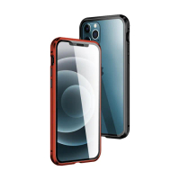 iPhone12 Pro 金屬透明全包磁吸雙面玻璃保護殼(12pro保護殼 12pro手機殼)