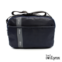 【Lynx】美國山貓簡單條紋多隔層機能防潑水尼龍布包橫式單肩包 側背包 藍色