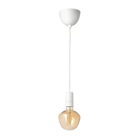 SUNNEBY/MOLNART 吊燈附燈泡, 白色/鐘形 棕色 透明玻璃