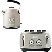 Haden Dorset Stainless Steel Auto Shut Off Electric Tea Kettle with Dorset Stainless Steel Wide Slot Toaster 4 Slice,Beige/Putty