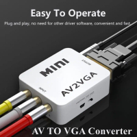 ตัวแปลงวิดีโอขนาดเล็ก 1080P รองรับการแปลงสัญญาณจาก RCA/AV เป็น VGA พร้อมอินพุตเสียงแบบ 3.5 มม. (AV2V
