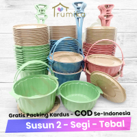 Set 12 Rantang Plastik Susun 2 Retro - Rantang Bulat Tamiya - Wadah Bekal Makan /Souvenir Ulang Tahu