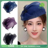 Bando Setengah Benang Bernapas Manik-Manik Mesh Beaded Hat Aksesori Rambut Setengah Topi Mode Silk