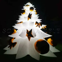 Outside Night Show 6m 20ft Tall LED Lighted Lage White Inflatable Christmas Tree With Golden Balls,Holiday Ornaments Balloon For