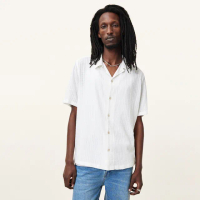 【ALLSAINTS】MADIN 人造絲格線短袖襯衫-白 M038SC(寬鬆版型)