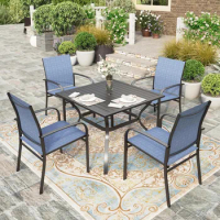 Outdoors Dining Tables Chairs Set, 37" Square Metal Dining Table, for Lawn Garden Backyard Deck,5 Pieces Patio Dining Set