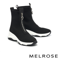 休閒鞋 MELROSE 美樂斯 率性俐落拉鍊造型飛織布高筒厚底休閒鞋－黑
