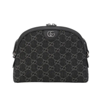 【GUCCI 古馳】GG Ophidia 雙G 牛仔布 肩背包 半月包 貝殼包 黑色 灰色 499621