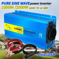 2000W Pure Sine Wave Inverter DC 12V/24V to AC 220V 230V Voltage Transfer Converter Charging Adapter EU Socket Auto Accessories