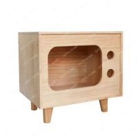 Solid Wood Cat Nest Factory Direct Creative Extra Height Extra Large Solid Wood Cat House Retro TV Pine Material Pet Bed