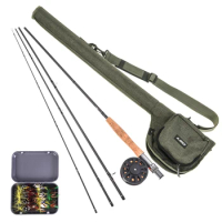 LEO Canvas Portable Fly Fishing Rod Bag 9' Fly Fishing Rod and Reel Combo with Carry Bag Case Fly Fishing Kit Pesca
