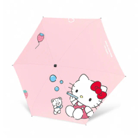 【HELLO KITTY】凱蒂貓五折輕量便攜黑膠晴雨傘摺疊傘(防曬傘 陽傘)