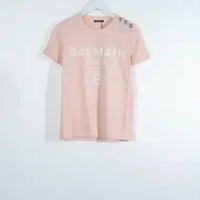 Kaos BALMAIN FLOCKED SILVER TEXT WHITE PINK TSHIRT 100% ORIGINAL M