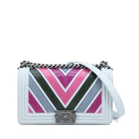 Chanel Boy Medium Chevron Light Blue with Multicolor Lizard I17004C