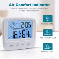 Indoor Thermometers Digital Hygrometer Room Thermometer and Humidity Gauge with Clock Humidity Temperature Function Electronic