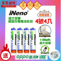 ▼原廠熱銷▼【iNeno】高容量 鎳氫 充電電池1100mAh(4號/AAA 4入 超大容量 戶外用電 存電 鎳氫電池)