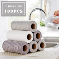 2 Roll 100 Pcs Eco-friendly Disposable Cleaning Wash Cloth Non Woven Duster Cloth Dish Cloth Break Point No Oil Rag Kitchen
