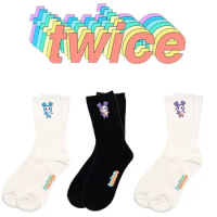 Kpop Twice Socks Long Stockings 100% Cotton Freesize Socks Twice Lovely Cartoon Printing SANA MINA JIHYO NAYEON MOMO DAHYU