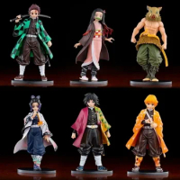 Bandai 6pcs Kimetsu no Yaiba Figure Tanjirou Nezuko Inosuke figurine Anime Demon Slayer Action Figure Demon blade Model toys