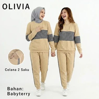 Setelan Baju Olivia Olahraga Training Senam Wanita Lengan Panjang Model Korea Kekinian XL Coksu