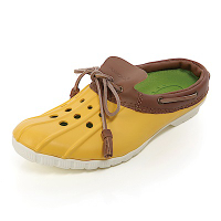 美國加州 PONIC&amp;Co. CODY 防水輕量 洞洞半包式拖鞋 雨鞋 黃色 防水鞋 休閒鞋 懶人鞋 真皮流蘇 環保膠鞋
