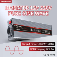 DATOUBOSS Pure Sine Wave Inverter 12V to 220V 3000W Power Inverter Voltage Converter Continuous Power 1500W 50HZ Inverter