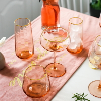 北歐風INS描金水晶玻璃高腳杯紅酒杯家用葡萄酒雞尾酒大肚甜品杯