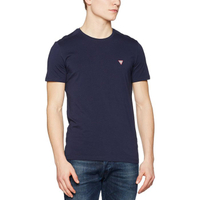 美國百分百【全新真品】Guess T恤 T-shirt 短袖 短T 經典 logo 素面 上衣 深藍色 S號 I195