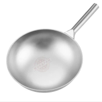 Pure Titanium Wok 30-36cm Woks and Stir Fry Pans Uncoated Chinese Wok Round Bottom Wok Silver Titanium Wok Kitchen Cookware