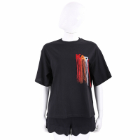 Karl Lagerfeld Fringe 多彩刺繡字母流蘇黑色短袖棉質TEE T恤(女款)