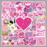 50Pcs Cartoon Pink Y2K Cute Girl Stickers Aesthetic Skateboard Laptop Guitar Graffiti Luggage Sticker Waterproof Decal Toys Gift