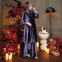 Dumma.id - One Set Pakaian Wanita  Kiara Set Skirt Lady Velvet Bludru Aksen Payet Manik Setelan Mewa
