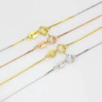 Real Solid 18K Gold Chain Necklace Women Luck Tiny Box Chain / 0.5mmW / 18K Yellow / White / Rose Gold