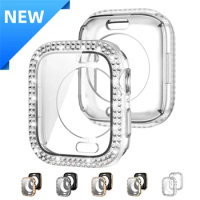 Bling Glass+Cover for Apple Watch Case 49mm 45mm 44mm 41mm 40mm Diamond Bumper+Screen Protector Iwatch Series Ultra 8 7 6 5 SE 4