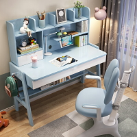 書架 ● 實木 書桌兒童學習桌原木寫字桌書架 一體 簡約可昇降課桌椅套裝 家用