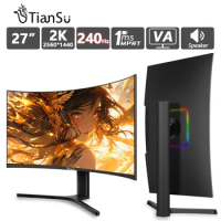 TIANSU 27 Inch Monitor 240Hz 2K Curved Gaming Computer Display 16:9 Gamer Display 2560*1440 VA Screen HDR400 Computer Monitor