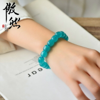傲然冰種天河玉髓老型珠手鏈 亞馬遜石綠玉桶珠手串 冰透藍手串