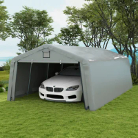 Carport 12' x 20' Portable Garage, Heavy Duty Car Port Canopy with Ventilation Windows and Large Roll-up Door, Gray