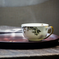 現代中式骨瓷小茶杯金邊功夫茶杯帶把 陶瓷茶具 單杯水杯咖啡杯1入