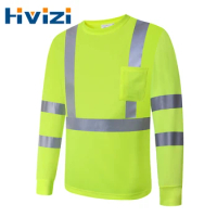 Fluorescent Safety T Shirt Hi Vis Workwear Long Sleeve Yellow Work Tops Construction Engineer Reflective Quick Dry