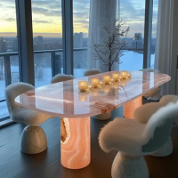 Natural jade table modern simple marble powder white jade oval round dining table square dining