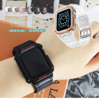 【日本LIZDAYS】Apple Watch錶帶透明錶帶黑色錶帶玫瑰金金屬邊框錶框(支援全尺寸1/2/3/4/5/6/7/8/SE/Ultra)
