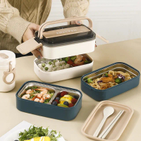 【Dagebeno荷生活】304不鏽鋼掀蓋式保溫餐盒 便攜提把設計附餐具便當盒(單層款2入)