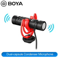 BOYA BY-MM1 Pro Dual Head Microphone for Smartphone Vlog PC Live Streaming on DSLR SLR Camera Shotgun Video Interview Mic
