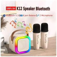 K12 Speaker Bluetooth dan Mic Actual Bluetooth Mini Lespeaker Portable Karaoke Speaker with 2 MIC 1