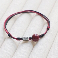 Natural raw stone cinnabar red rope bracelet for men and women, simple lucky Natal Year Forest series literary retro bracelet