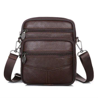 Leather Small Bag Men's Crossbody Bag Top Layer Cowhide Shoulder Bag Men's Crossbody Multi-functional Waist Pack