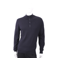 TRUSSARDI 排釦小立領深藍色針織羊毛衫