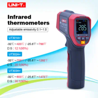 UNI-T UT301A+/302A+/303A+ Infrared Thermometer high-definition EBTN color screen adjustable emissivity Alarm function -32~800C